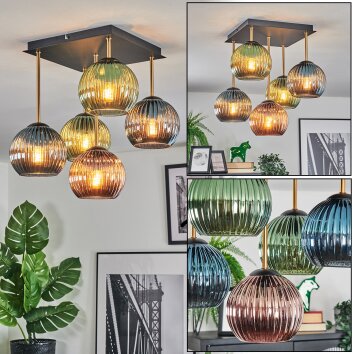 Koyoto Plafondlamp, Kogellampje Goud, Zwart, 5-lichts