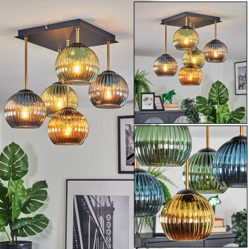 Koyoto Plafondlamp, Kogellampje Goud, Zwart, 5-lichts