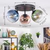 Koyoto Plafondlamp, Kogellampje Blauw, Groen, Koperkleurig, 3-lichts