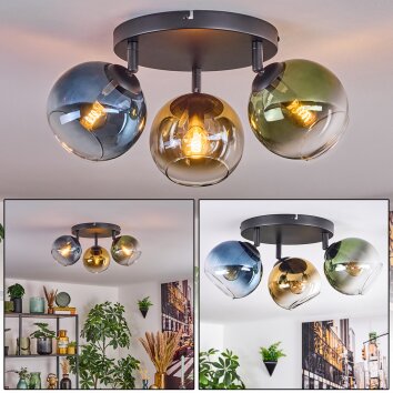 Koyoto Plafondlamp, Kogellampje Blauw, Goud, Groen, Duidelijk, 3-lichts