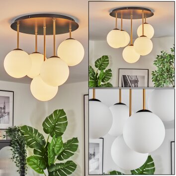 Gastor Plafondlamp, Kogellampje Messing, Zwart, 5-lichts