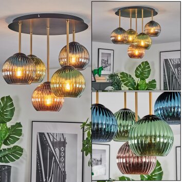 Koyoto Plafondlamp, Kogellampje Messing, Zwart, 5-lichts