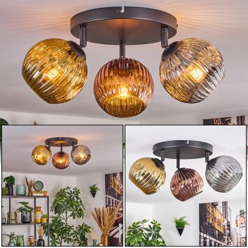 Ripoll Plafondlamp, Kogellampje Goud, Koperkleurig, Rookkleurig, 3-lichts