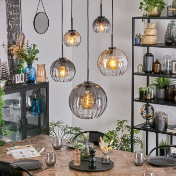 Koyoto Hanglamp, Kogellampje, Hanglamp Amber, Duidelijk, Rookkleurig, 5-lichts