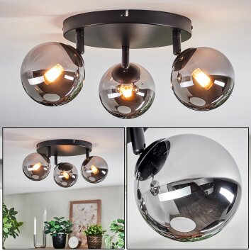 Chehalis Plafondlamp, Kogellampje 44 cm Chroom, Rookkleurig, 3-lichts