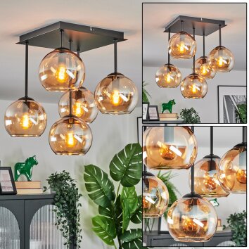Koyoto Plafondlamp, Kogellampje 37 cm Amber, 5-lichts