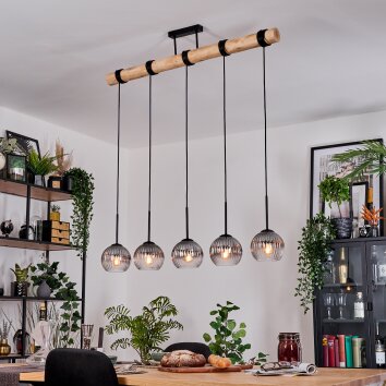 Koyoto Hanglamp, Kogellampje, Hanglamp Natuurlijke kleuren, Zwart, 5-lichts