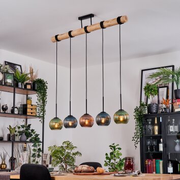Koyoto Hanglamp, Kogellampje, Hanglamp Natuurlijke kleuren, Zwart, 5-lichts