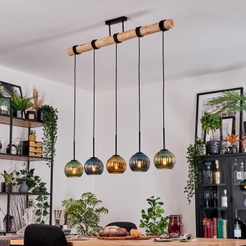 Koyoto Hanglamp, Kogellampje, Hanglamp Natuurlijke kleuren, Zwart, 5-lichts