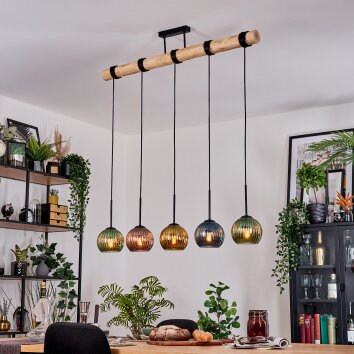 Koyoto Hanglamp, Kogellampje, Hanglamp Natuurlijke kleuren, Zwart, 5-lichts