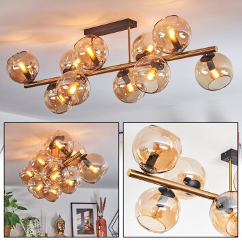 Koyoto Plafondlamp, Kogellampje Goud, Zwart, 10-lichts