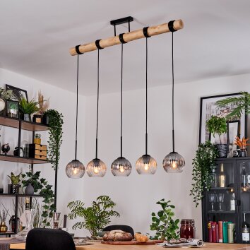 Koyoto Hanglamp, Kogellampje, Hanglamp Natuurlijke kleuren, Zwart, 5-lichts