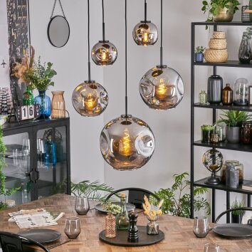 Ripoll Hanglamp, Kogellampje, Hanglamp Chroom, Rookkleurig, 5-lichts