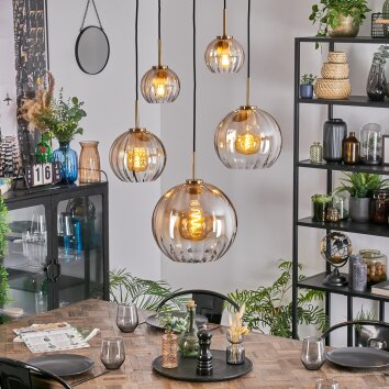 Koyoto Hanglamp, Kogellampje, Hanglamp Goud, Zwart, 5-lichts
