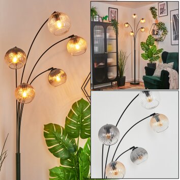 Koyoto Kogellampje, Staande lamp Amber, Duidelijk, Rookkleurig, 5-lichts