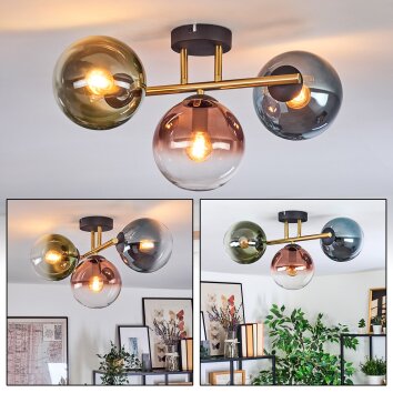 Gastor Plafondlamp, Kogellampje Goud, Zwart, 3-lichts