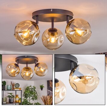 Ripoll Plafondlamp, Kogellampje Amber, 3-lichts