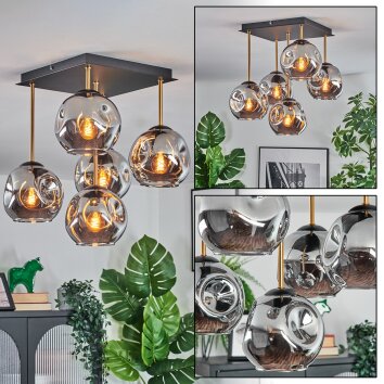 Ripoll Plafondlamp, Kogellampje Goud, Zwart, 5-lichts