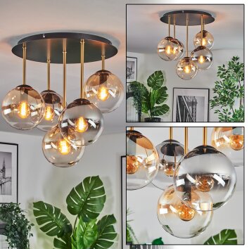 Gastor Plafondlamp, Kogellampje Messing, Zwart, 5-lichts