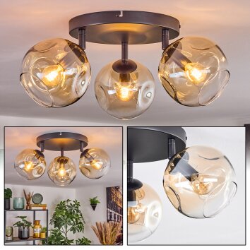 Ripoll Plafondlamp, Kogellampje Amber, Duidelijk, 3-lichts