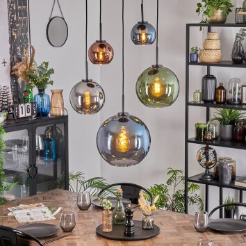 Koyoto Hanglamp, Kogellampje, Hanglamp Blauw, Chroom, Groen, Koperkleurig, Rookkleurig, 5-lichts