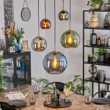 Koyoto Hanglamp, Kogellampje, Hanglamp Goud, Zwart, 5-lichts