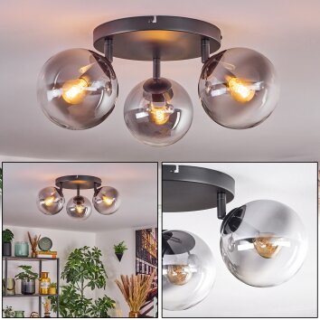 Gastor Plafondlamp, Kogellampje 25 cm Duidelijk, Rookkleurig, 3-lichts