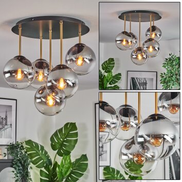 Gastor Plafondlamp, Kogellampje Messing, Zwart, 5-lichts