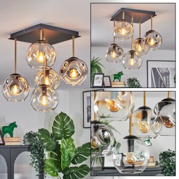 Ripoll Plafondlamp, Kogellampje Goud, Zwart, 5-lichts