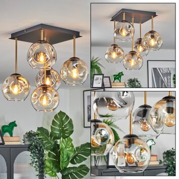 Ripoll Plafondlamp, Kogellampje Goud, Zwart, 5-lichts