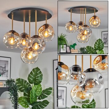 Ripoll Plafondlamp, Kogellampje Messing, Zwart, 5-lichts