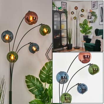 Koyoto Kogellampje, Staande lamp Blauw, Groen, Koperkleurig, 5-lichts