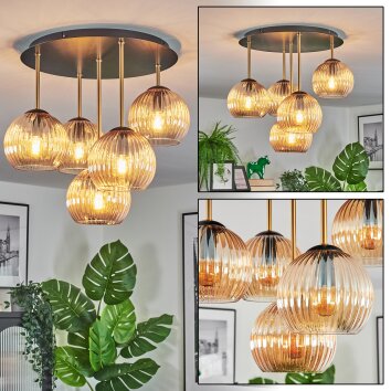 Koyoto Plafondlamp, Kogellampje 45 cm Messing, Zwart, 5-lichts