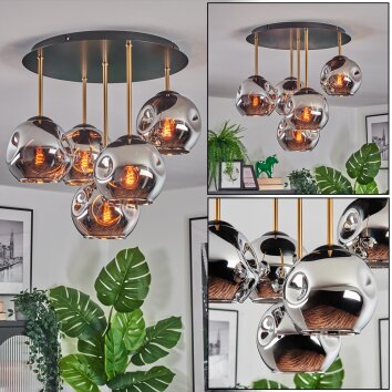 Ripoll Plafondlamp, Kogellampje Messing, Zwart, 5-lichts