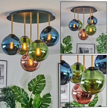 Gastor Plafondlamp, Kogellampje 45 cm Messing, Zwart, 5-lichts