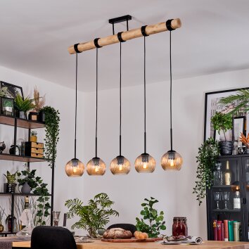 Koyoto Hanglamp, Kogellampje, Hanglamp Natuurlijke kleuren, Zwart, 5-lichts