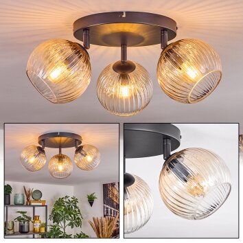 Koyoto Plafondlamp, Kogellampje Amber, Duidelijk, 3-lichts