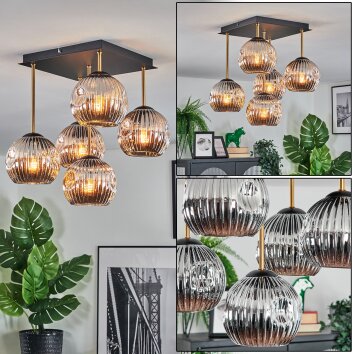 Ripoll Plafondlamp, Kogellampje Goud, Zwart, 5-lichts