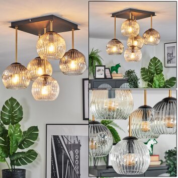 Ripoll Plafondlamp, Kogellampje Goud, Zwart, 5-lichts