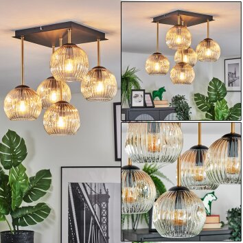 Ripoll Plafondlamp, Kogellampje Goud, Zwart, 5-lichts