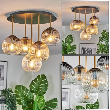 Ripoll Plafondlamp, Kogellampje Messing, Zwart, 5-lichts