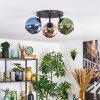 Koyoto Plafondlamp, Kogellampje Blauw, Groen, Koperkleurig, 3-lichts