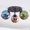 Koyoto Plafondlamp, Kogellampje Blauw, Groen, Koperkleurig, 3-lichts