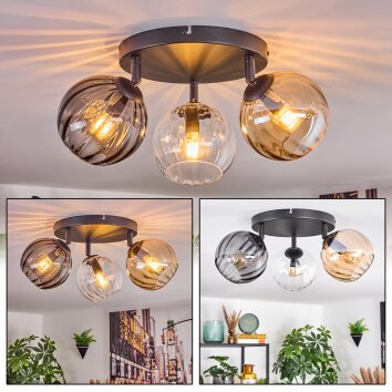 Koyoto Plafondlamp, Kogellampje Amber, Duidelijk, Rookkleurig, 3-lichts