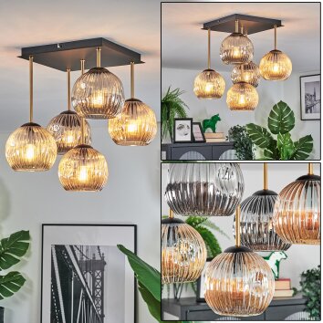 Ripoll Plafondlamp, Kogellampje Goud, Zwart, 5-lichts