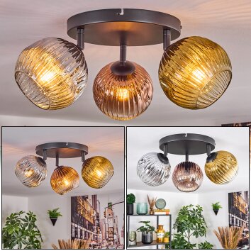 Ripoll Plafondlamp, Kogellampje Chroom, Goud, Duidelijk, Koperkleurig, Rookkleurig, 3-lichts