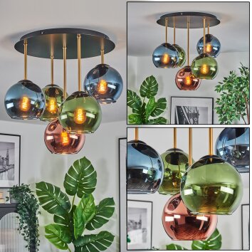 Koyoto Plafondlamp, Kogellampje 45 cm Messing, Zwart, 5-lichts