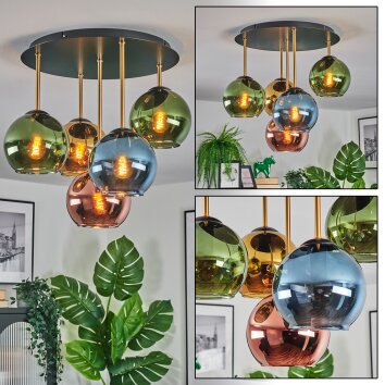 Koyoto Plafondlamp, Kogellampje 45 cm Messing, Zwart, 5-lichts