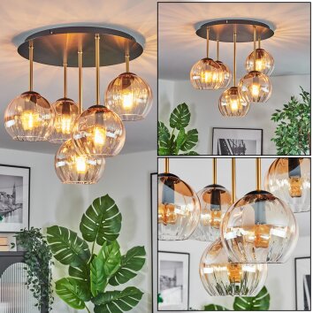 Koyoto Plafondlamp, Kogellampje Messing, Zwart, 5-lichts
