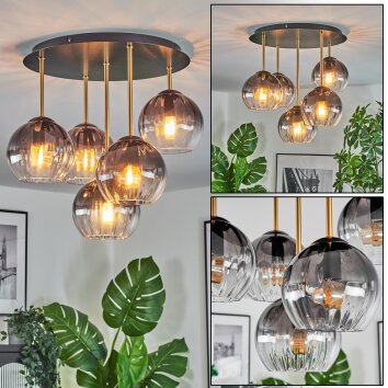Koyoto Plafondlamp, Kogellampje 45 cm Messing, Zwart, 5-lichts